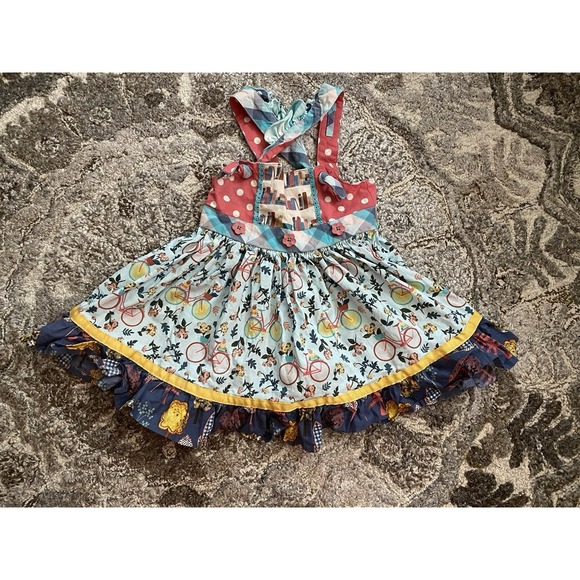 Matilda Jane Wonderment Bike Path Knot Dress SZ 2 Apron Whimsical Pink - Picture 1 of 5